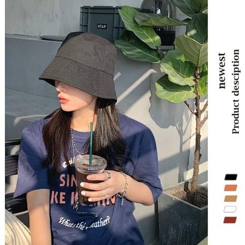 MueRaa Korean Style Costume Eaves Bucket Caps For Women Girls Beach Fashion Vintage Solid Color Fishing Caps Lady Cotton Hats