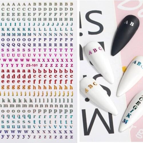 New Arrival 26 alphabets Nails Sticker 3D Waterproof DIY Manicure Adhesive Polish Letter Back Glue Nail Decal Art Decorations