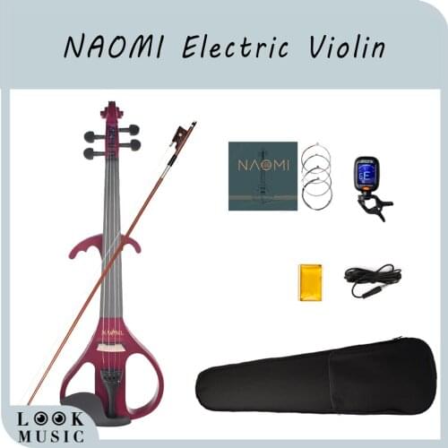 NAOMI Silent Electric Solid Wood Violin 4/4 Size Violin Active Pickup Red Color With Violin Case Bow Rosin Tuner Strings