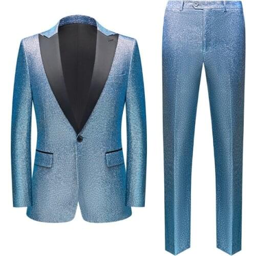 2022 New Mens Glossy Color Matching Suit Stage Host Performance Suit Two-Piece Suit