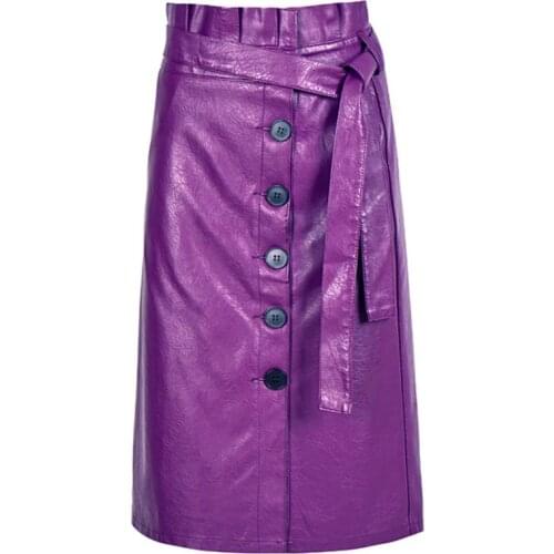 2020 new pu leather skirt long fashion high waist skirt women