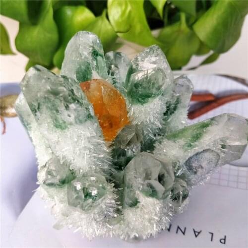 Natural Green Phantom Quartz Crystal Cluster Specimen For Reiki Healing Decoration