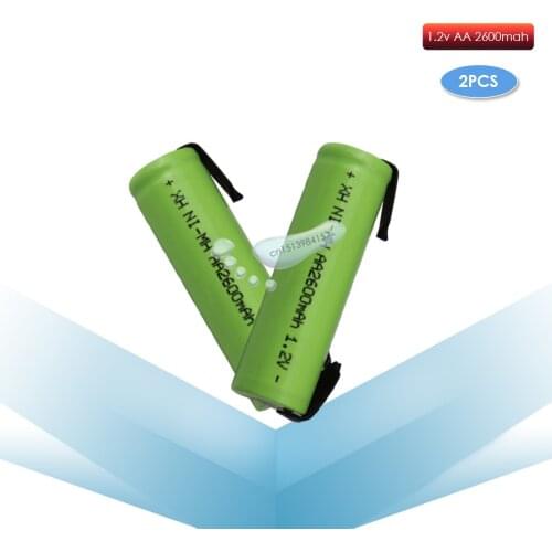 Kpay 2pcs 1.2V AA 2600mah 2A ni-mh nimh rechargeable battery cell green shell with tabs pins Braun electric shaver toothbrush