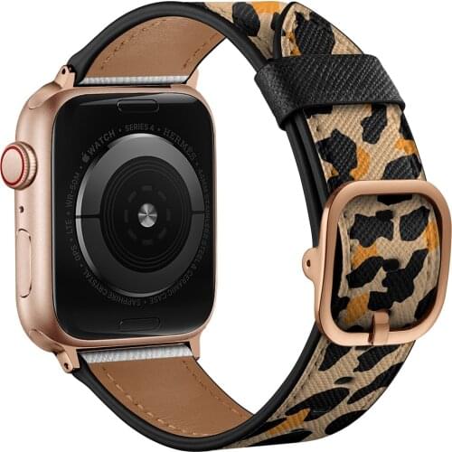 Luxury Square Buckle Leopard Strap For Apple Watch Band 38mm 40mm 42mm 44mm Fiber Leather Bracelet Apple iWatch Bands 6 5 4 3