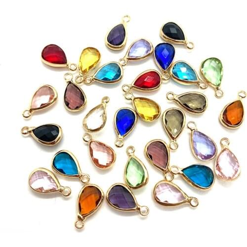 Colorful Crystal Copper Edging Pendant Drop-shaped DIY Handmade Charm Ladies Necklace Earrings Pendant Jewelry 10 Pcs/pack