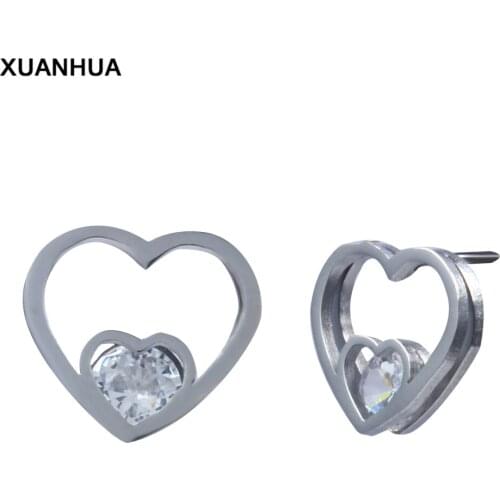 XUANHUA Stainless Steel Heart Earrings Stud Earrings For Women Jewelry Brincos Earing Fashion Jewelry 2019 Errings Bizuteria