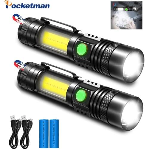 40000LM Flashlight Magnetic Super Bright LED Torch USB Rechargeable with COB Sidelight a pocket clip Zoomable for Camping