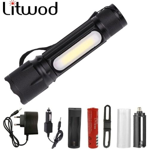 Litwod Z20 1705B LED Flashlight 4000LM XM-L T6/COB Zoomable 4 Modes Aluminum Lanterna Camping Flashlight Torch for 18650 battery