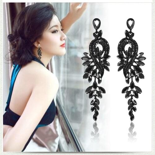 Fashion Brincos color Long Tassel Peacock Earrings Austrian Shiny Crystal Leaf Drop Earrings for Women Bridal Wedding Jewelry