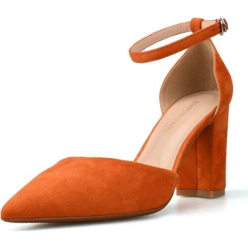 Women Summer 8CM Square High Heels Sandals Lady Fashion Female Orange Gladiator Stiletto Classic Office Ankle Strap Shoes H0059