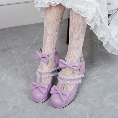 Woman mori girl lolita cosplay shoes lady mid heels pumps women princess dress party shoes
