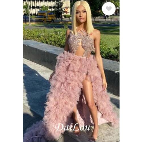 A-Line New Sexy Sleeveless Floor-Length Blushing Pink Ruffles Spaghetti Straps Prom Dress 2021