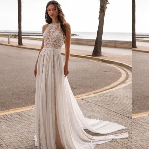 Bohemian Wedding Dress 2021 Vintage Sleeveless Backless Sweep Train Gorgeous Floor Length Robe De Mariee Low Back Charming