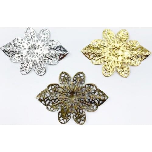 10pcs 42x58mm Flowers Filigree Wraps Hollow Charm for Brooch Earrings Jewelry Making Wholesale