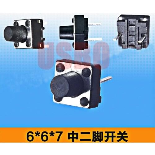 2 Pins Miniature Hand Push Button Switch Feather Touch Thin Tact Switch Micro Black 6*6*7mm