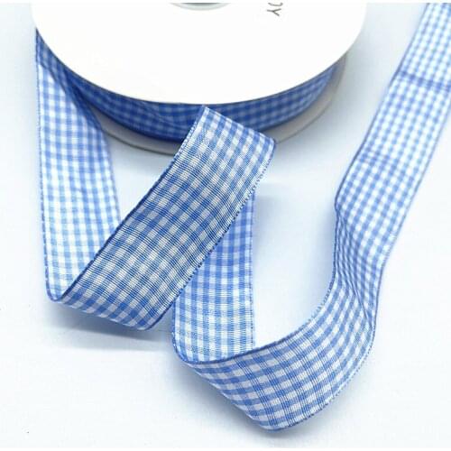 5yds 10mm 15mm 19mm 25mm Lake Blue Lattice Plaid Polyester Ribbons Bow Ribbon Gift Wrapping Christmas Ribbon DIY Handmade Crafts