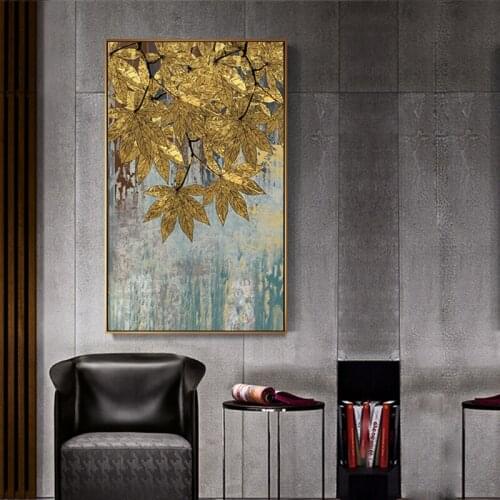 Abstract Canvas Painting Golden Fallen Leaves Posters Wall Art Modern Canvas Wall Pictures for Living Room Bedroom Home Decor