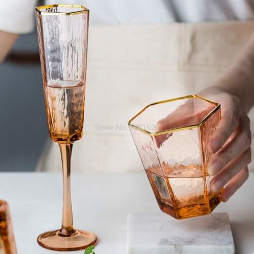 Hexagonal Glass Transparent Champagne Glass Goblet Creative Home Water Glass Red Wine Glass Cup