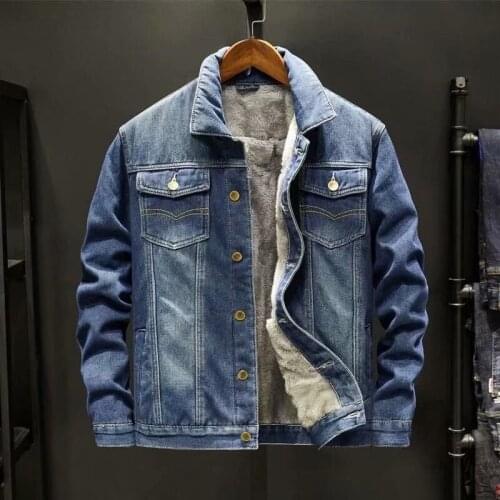 New Men Winter Jean Jacket Outerwear Warm Pockets Denim Coats Men Lapel Wool Liner Thicker Winter Denim Jackets Plus Size 4XL
