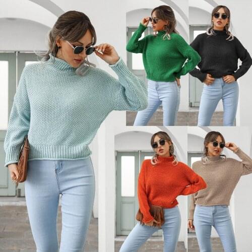 Fad Womens Fall/winter New Solid Color Fashion Casual High Neck Pullover Long Sleeve Sweater