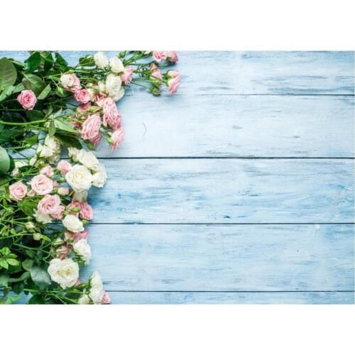 Planks Backdrop Beautiful Roses and Blue Wooden Board Photography Background Holiday Celebration Photo Booth Studio Decor
