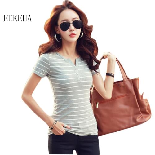 T Shirt Women Tops 2020 Summer Striped T-Shirts V-Neck Short Sleeve Womens Clothing Female T-Shirt 5xl Plus Size Femme Clothes