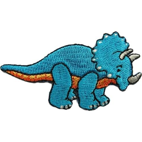Blue Triceratops Dinosaur Embroidered Patches Cartoon Child Animal Patch Emblem Iron on Sew on Quality Decoration Accessaries