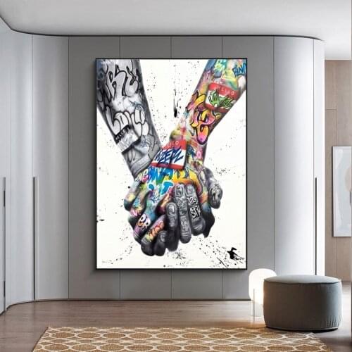 Graffiti Wall Art Lover Hands Oil Paintings on Canvas Street Art Posters Inspiration Artwork Canvas Pictures For Home Decoration
