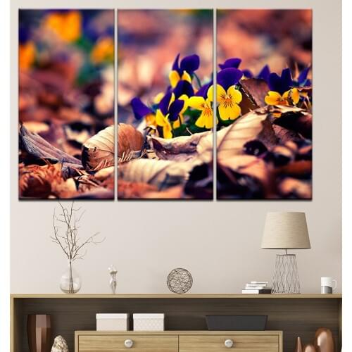Canvas Paintings Living Room Decor 3 Panel Yellow Flowers Landscape Pictures Wall Art HD Prints Deciduous Posters Framework