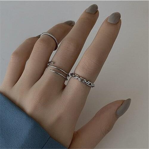 Three-piece Metal Geometry Ring Fashion Personality Hip-hop Punk Index Finger Ring Tail Ring Girl Women Jewelry Gift Accessories