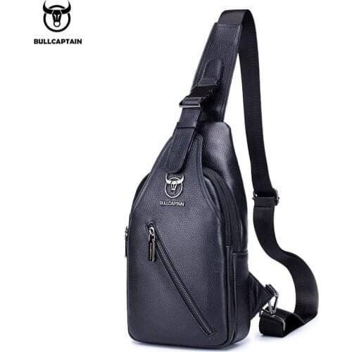 BULLCAPTAIN leather chest bag mens business fashion lychee pattern shoulder diagonal multifunctional large capacity chest bag
