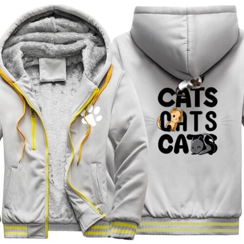 Cat Cartoon Keep Warm Mens 2020 New Thicken Jackets Man Sweatshirts Leisure Fashion Tracksuits Streetwear Zipper sudadera hombre