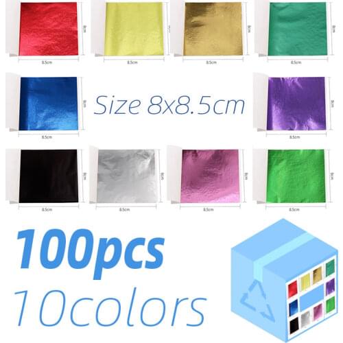 100pcs/10clolors Art Crafts Imitation Gold Sliver Copper Foil - Gilding Metal Leaf Leaves Sheets DIY Crafts Decor Design Paper