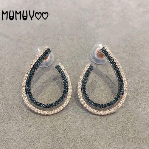 Fashion jewelry high quality swa, glamorous U-shaped pierced womens earrings, two-color crystal earrings for women