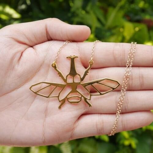 New Trendy Gold Silver Personalized Rhino Beetle Origami Necklace Animal Pendant Hunger Games Necklace Women Best Friend