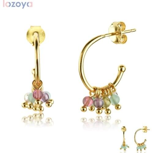 Lozoya 925 Rock Punk Party Sterling Silver Charm Beads Hoop Piercing Ohrringe Pendiente Luxury New 2020 European Jewelry