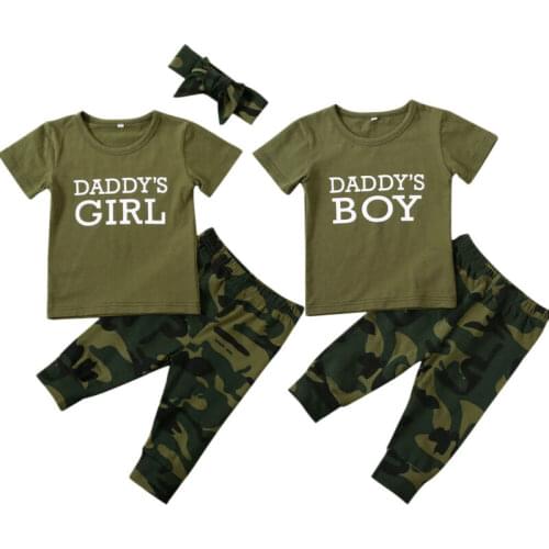 Pudcoco Baby Girls Clothes Infant Baby Boys Camouflage Letter Pullover Short Sleeve T-shirt Tops+Pants Camo Outfits Clothes Suit
