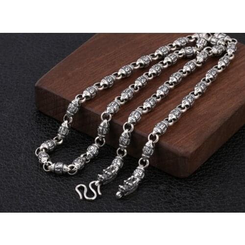 Real Solid 925 Sterling Silver Necklace Om Mani Padme Hum dragon head Chain men women jewelry A2685