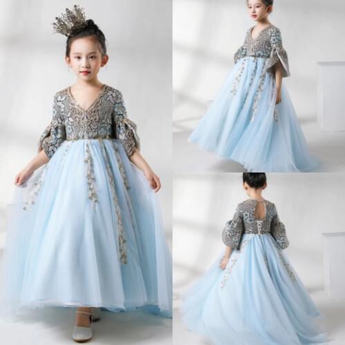 2019 Latest Flower Girls Dresses V Neck Hollow Back Lace Appliques Girls Pageant Gowns Hi-Lo First Communion Dress vestidos