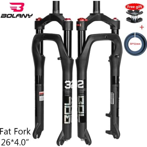 BOLANY Snow Bike suspension 26inch Aluminum Alloy Air Gas Bike Fork For Fat 4.0"Tire e-bike Bicycle Accessories