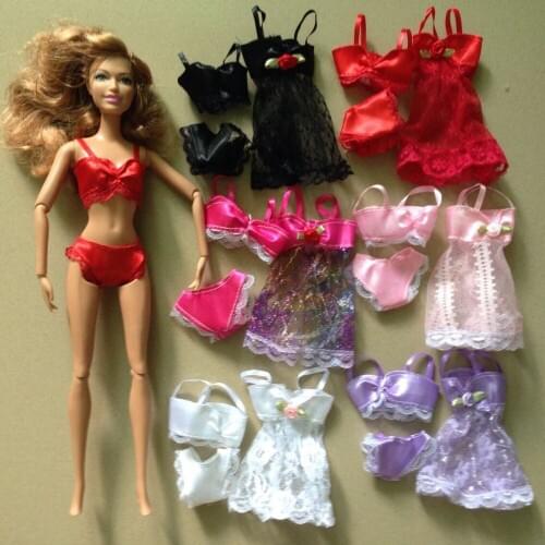 O for U HOT Sexy Doll 3-Piece Lingerie Dress Outfit For Barbies Dolls Dress+Bra+Underwear Lace Nightwear Pajamas 6Sets/lot Toy
