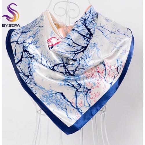 [BYSIFA] Silk Scarves China 2016 New Tree Pattern Female Large Silk Scarf Multi Head Scarves Luxury Blue Satin Winter Scarves