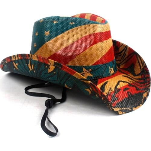 Women Men Straw Cowboy Hat Summer Western Sombrero Hombre Hat Pamama Windproof Rope Sun Hat Size 58-59CM