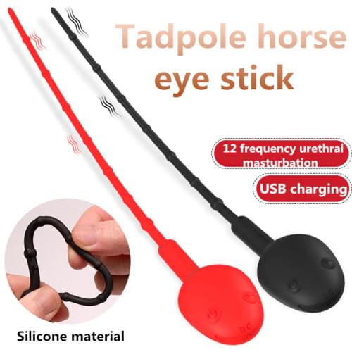 12Frequency Silicone Vibrating Horse Eye Stick Penis Plug Beads Urethral Sound Dilator Stimulate Male Urethra Expansion Sex Toys