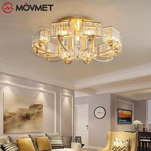 Modern Crystal LED Gold Ceiling Lights for Living Room Bedroom AC90-260V Copper Iron Round Chandeliers Light Luxury Fixtures