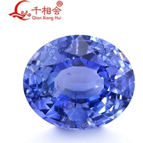 Thailand cut light blue artificial Sapphire oval shape corundum gem stone with cracks and inclusions