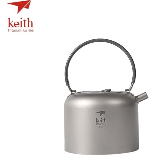 Keith 1.5L Titanium Camping Water Pot With Folding Handle Outdoor Hiking Travel Picnic Coffee Tea Pot Cookware 200g Ti3907