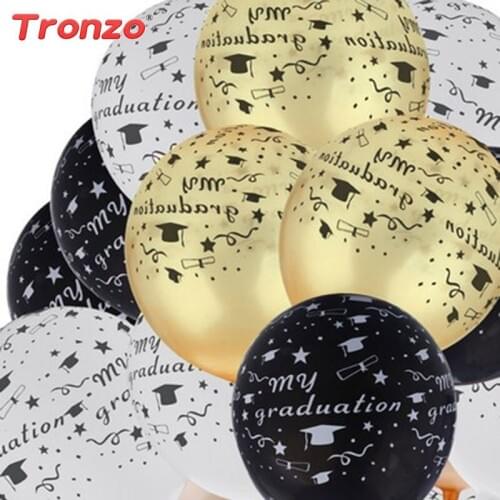 Tronzo Graduation Balloons Graduation Party Decoration 10Pcs 12inch Black White Gold Mix Color Latex Balloons Graduation 2018