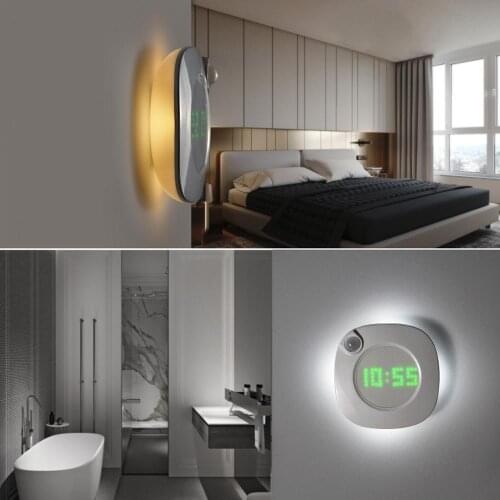 USB Modern Wall Clock Lamp Large LED PIR Motion Sensor 360 Degrees Design Digital Home Living Bath Room Study Table Watch Light