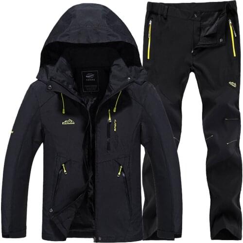 Spring autumn Thin hiking jacket + pants men Outdoor suits windproof waterproof raincoat Mountaineering Parka and hiking pants